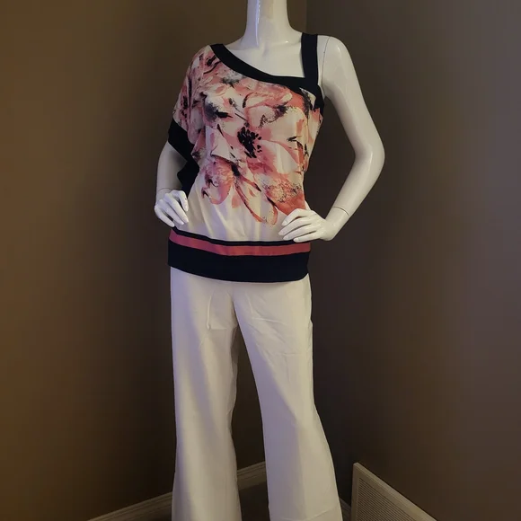 Ricki's Pink and Black Floral Asymmetrical Blouse - Picture 2 of 3